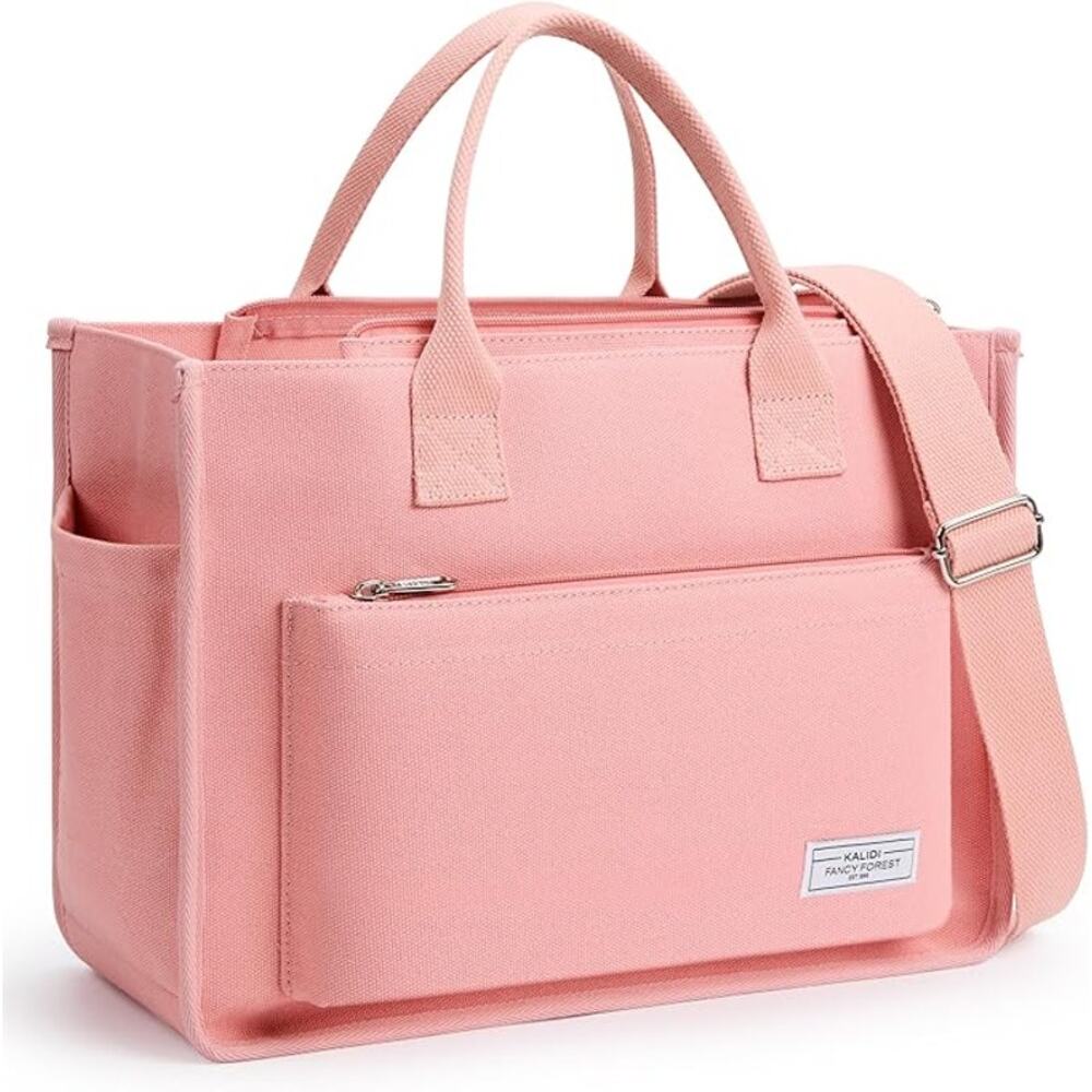New Kalidi Fancy Forest Pink Canvas Work Tote Pocket Large Crossbody Bag Handbag